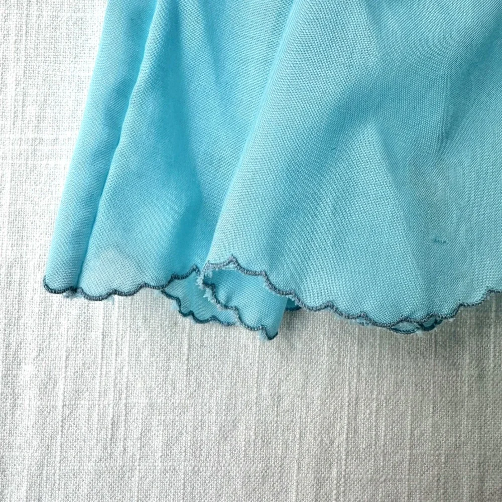 Vintage 1950s Doll Dress Blue Embroidered Floral Scalloped Puff Sleeve 8-10 inch